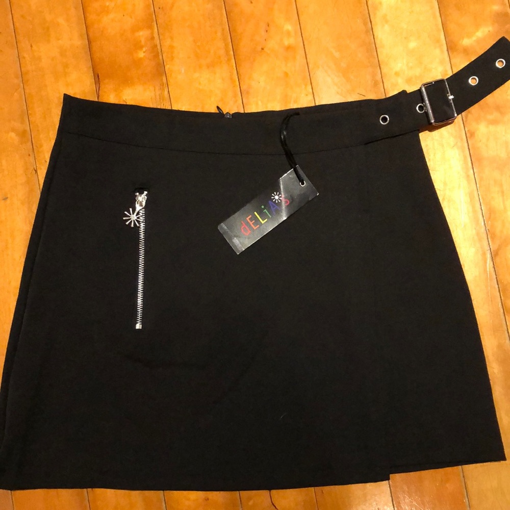 dELiA’s NWT Black Wrap Skirt Silver Logo Zipper